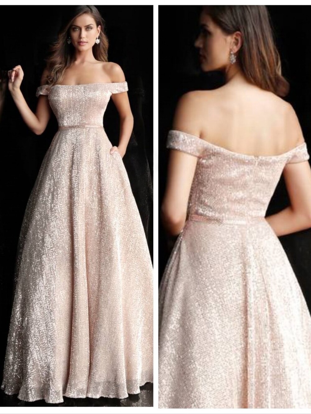 JOVANI $650 Sequin Rose Gold / Pink Gown Women's 10 (Style 66951A) Fairycore